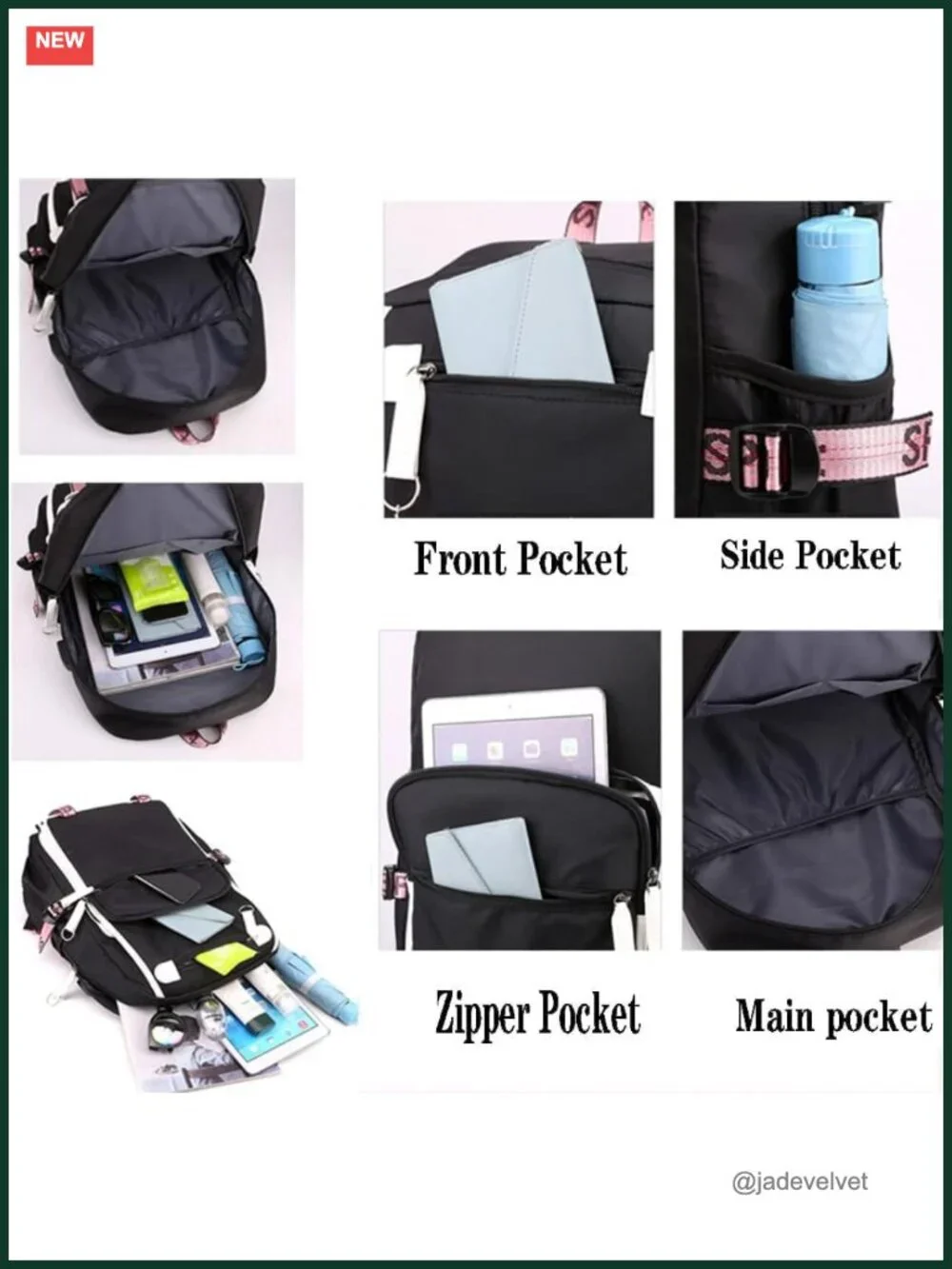 Cute School Backpack with USB Port, Kawaii Pins, Daypack for Teen Girls